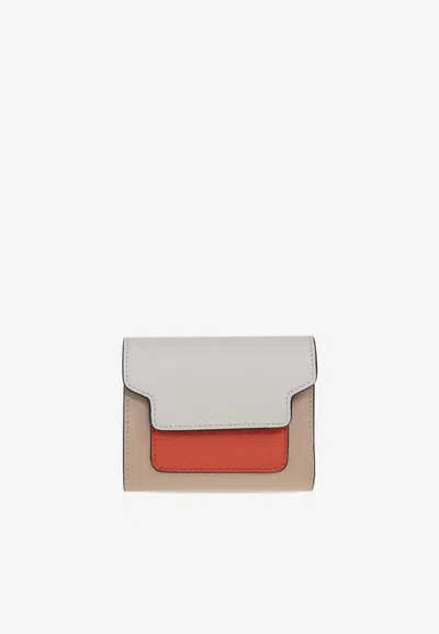 Marni Bi-fold Color-block Leather Wallet In Beige