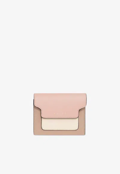 Marni Bi-fold Color-block Leather Wallet In Pink