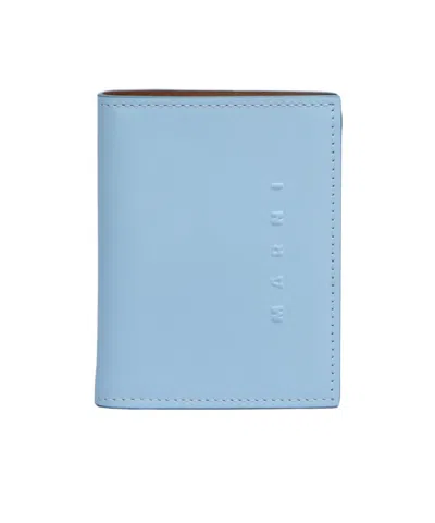 Marni Bi-fold Embossed Logo Leather Wallet In Blue