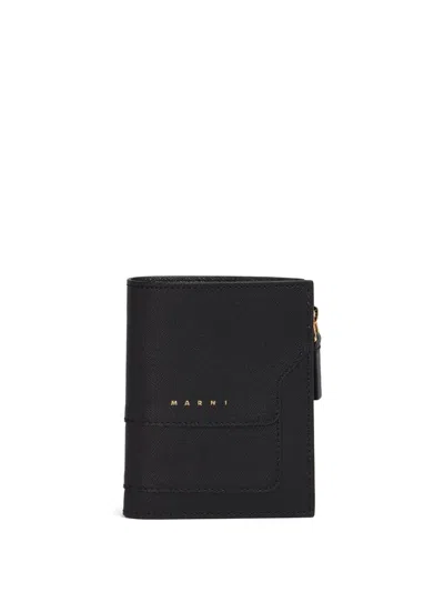 Marni Bi-fold Leather Wallet In Black