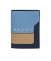 Marni Blue, Beige And Light Blue Saffiano Leather Bi-fold Wallet In Blue