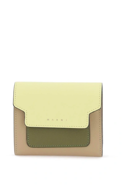 Marni Bi-fold Wallet With Flap In Beige,white,green