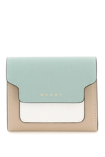 Marni Bi-fold Wallet With Flap In Tea Green Limestone Lcamel (beige)