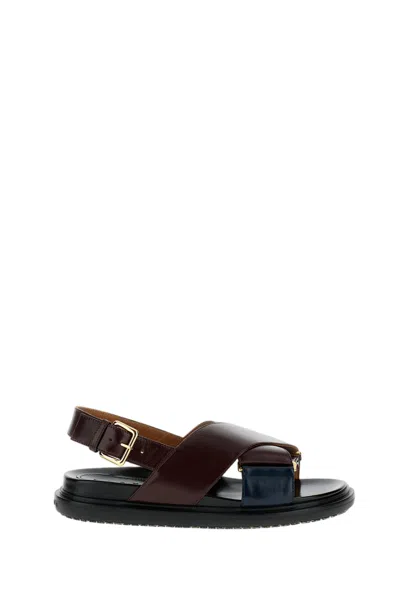 Marni Bicolor Fussbett Sandals With Adjustable Buckle And Colorblock Design In Brown