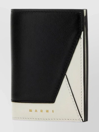 Marni Bifold Pebble Leather Wallet With Bi-color Stitching In White