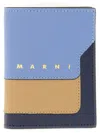 Marni Blue, Beige And Light Blue Saffiano Leather Bi-fold Wallet In Multicolour