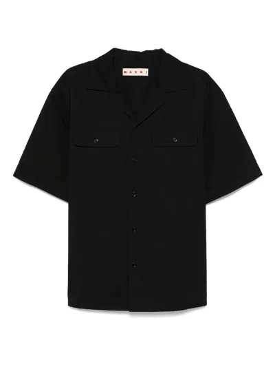 Marni Boxy Logo Embroidered Bowling Shirt In Black