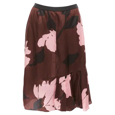 Marni Big Floral Print Elastic Waistband Knee Skirt In Brown