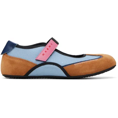 Marni Big Kids Blue Mary Jane Sneakers In Multi