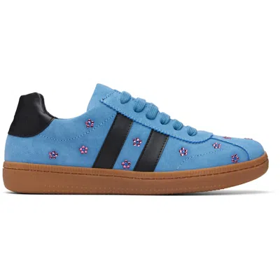 Marni Big Kids Blue Suede Sneakers In Pattern