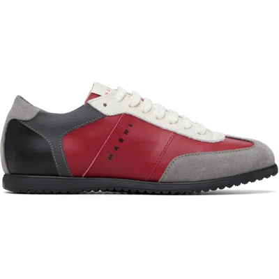 Marni Big Kids Gray & Red Leather Sneakers In Orange