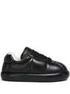 Marni Padded Leather Sneakers With Flat Rubber Sole In Black