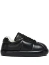 Marni Padded Leather Sneakers With Flat Rubber Sole In Black