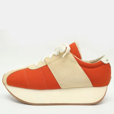 Pre-owned Marni Bigfoot Size 39 Orange Canvas And Suede Platform Sneakers