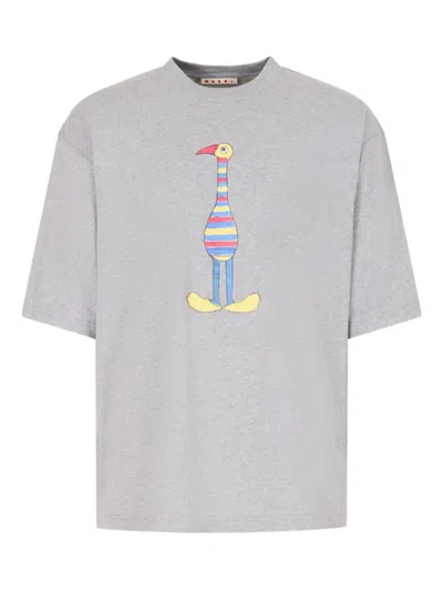 Marni Bird-print Short-sleeve T-shirt In Gray