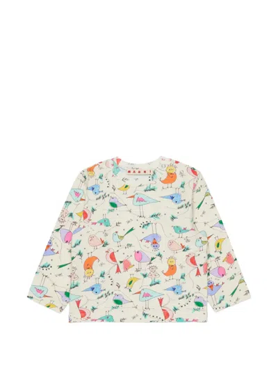 Marni Babies' Bird-print Long-sleeve T-shirt In Neutral