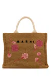 Marni Raffia Shopping Bag Embroidered Floral Design In Brown
