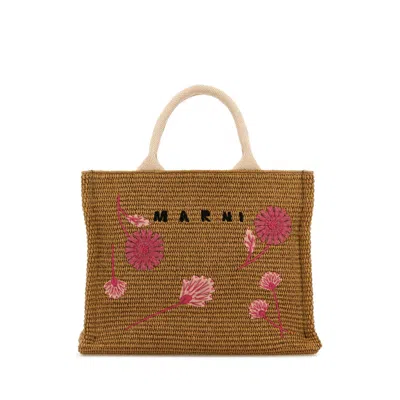 Marni Biscuit Raffia Small Shopping Bag In Brown