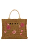 Marni Raffia Shopping Bag Embroidered Floral Design In Brown