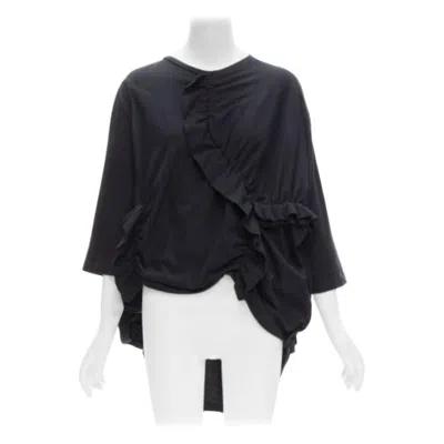 Pre-owned Marni Black 100% Cotton Gathered Ruffles 3/4 Sleeves Boxy Top It36 Xs