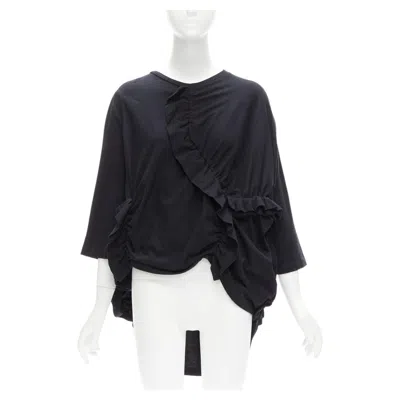 Pre-owned Marni Black 100% Cotton Gathered Ruffles 3/4 Sleeves Boxy Top It36 Xs