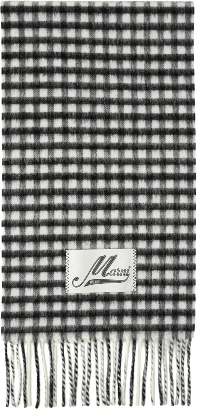 Marni Black & Blue Double Check Scarf In Chn99 Black