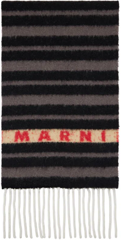 Marni Black & Gray Striped Alpaca Scarf In Stn99 Black