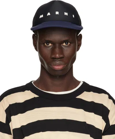 Marni Black & Navy Logo Cap In 00n99 Black