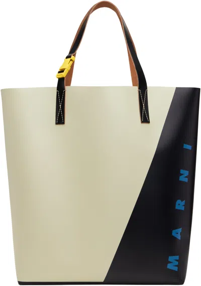 Marni Black & Off-white Tribeca Shopper Tote In Zo824 Shell/black