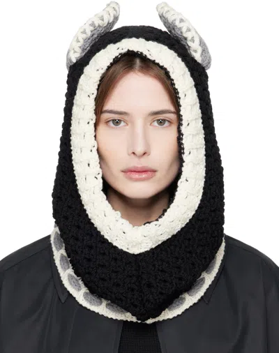 Marni Black & Off-white Wool Ears Balaclava In 00n99 Black