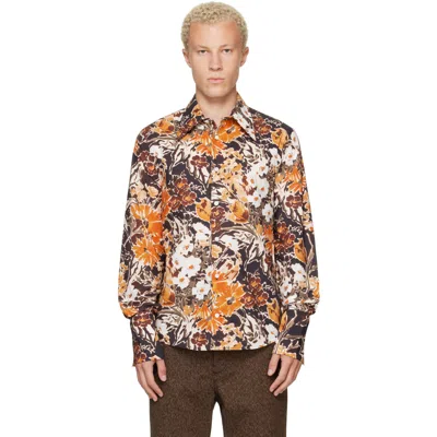 Marni Black Poplin Shirt With Extreme Bouquet Print In Multi