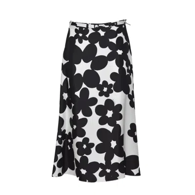MARNI BLACK & WHITE DILLIES PRINT SILK MIDI SKIRT