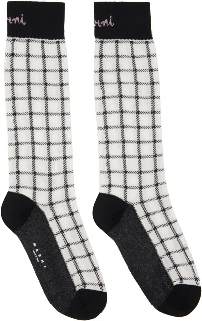 Marni Black & White Jacquard Check Socks