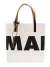 MARNI BLACK AND WHITE PAPER FABRIC SHOPPER BAG WITH LOGO MARNI WOMAN