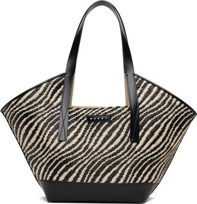 Marni Black & White Raffia-effect Waves Small Tote