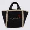 Marni Raffia Shopping Bag Contrast Stitching In Black/ivory/black