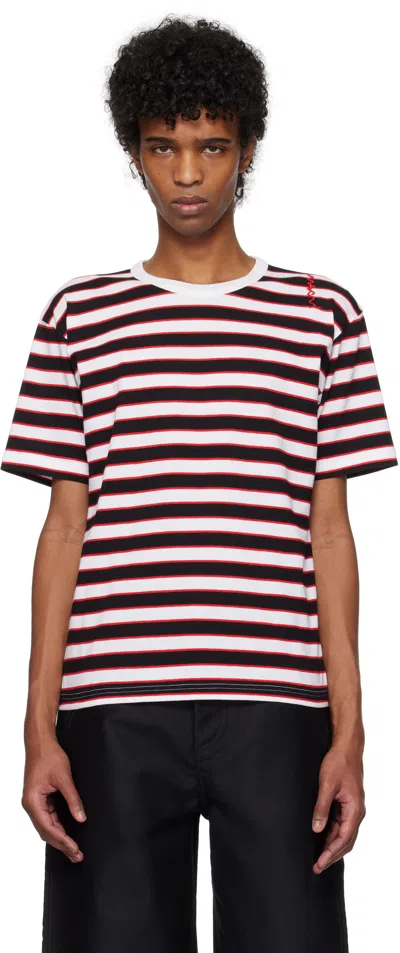 Marni Black & White Striped T-shirt In Stn99 Black