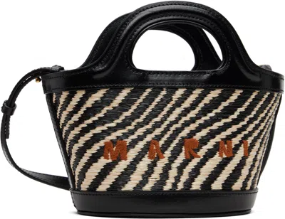 Marni Black & White Wavy Raffia-effect Tropicalia Micro Tote