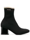 Marni Black Ankle Boot In Leather With Medium And Wide Heel Ecru-colored Details In Black