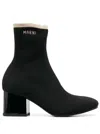 Marni Black Ankle Boot In Leather With Medium And Wide Heel Ecru-colored Details