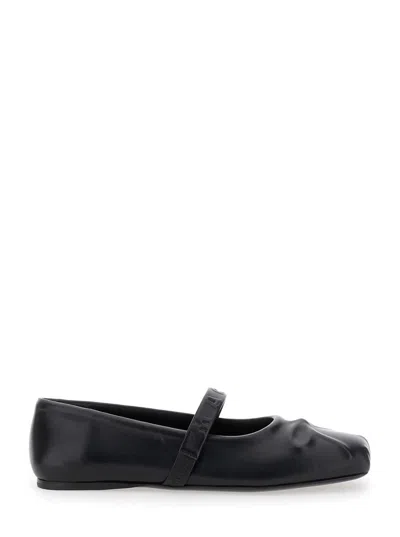 MARNI BLACK BALLERINAS WITH EMBOSSED BOW DETAIL ON THE FRONT IN LEATHER WOMAN