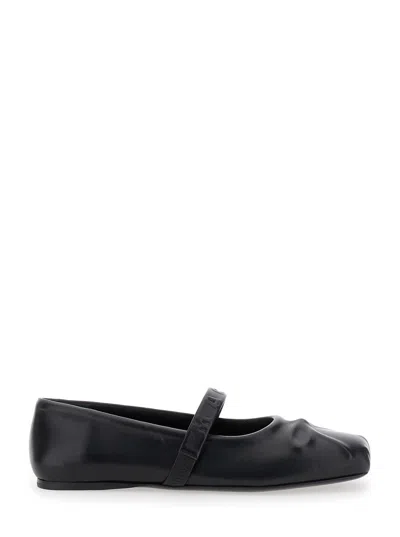 Marni Black Ballerinas With Embossed Bow Detail On The Front In Leather Woman In Multicolor