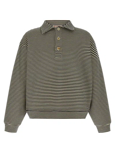 Marni Black Beige Striped Polo Sweatshirt In Brown