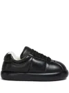 Marni Padded Leather Sneakers With Flat Rubber Sole In Black