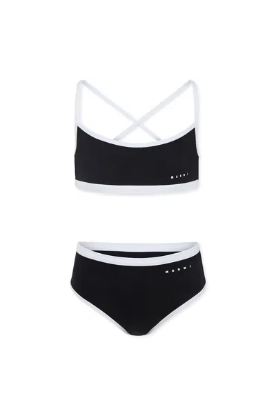 Marni Kids' Black Bikini For Girl With White Logo