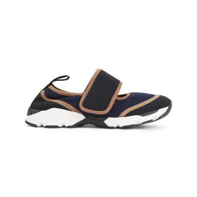 Marni Dark Blue And Black Mary Jane Running Polyamide Sneakers In Multi