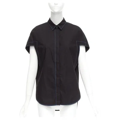 Pre-owned Marni Black Blue Topstitched Round Shoulder 3d Cut Boxy Shirt It40 S