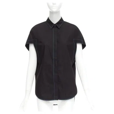 Pre-owned Marni Black Blue Topstitched Round Shoulder 3d Cut Boxy Shirt It40 S
