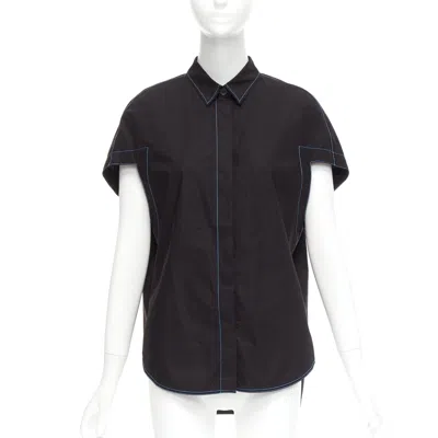 Pre-owned Marni Black Blue Topstitched Round Shoulder 3d Cut Boxy Shirt It40 S