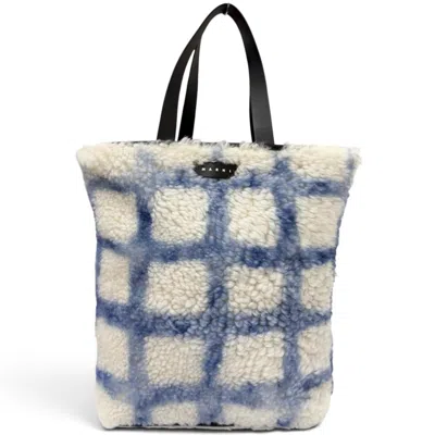 Pre-owned Marni Black Blue White Leather Tote Bag () In Black, Blue, White